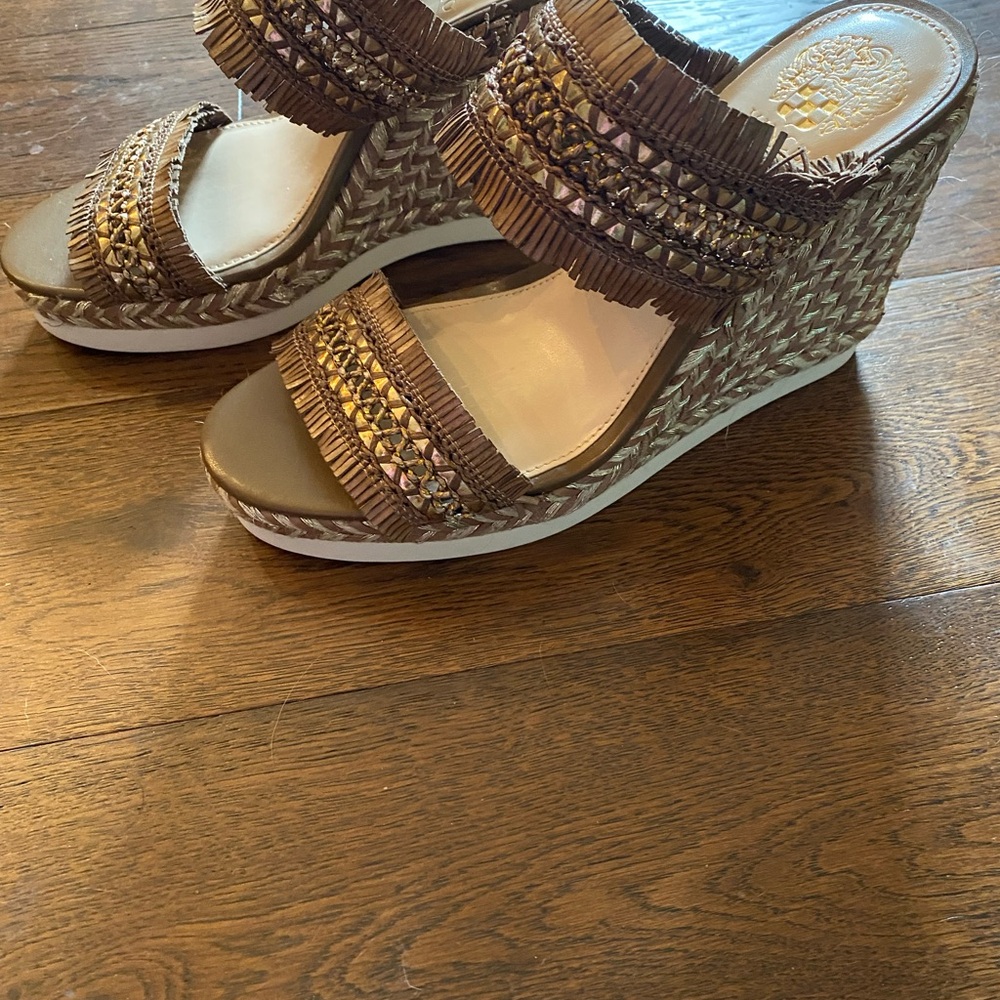 Vince Camuto Brown Wedge Sandals with Studded Straps